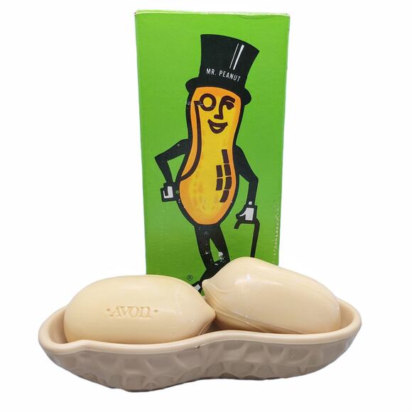 Vintage 70s/80s Planters Mr. Peanut Nutty Soap Dish 2 Peanut Shaped Soaps NOS - Picture 1 of 9